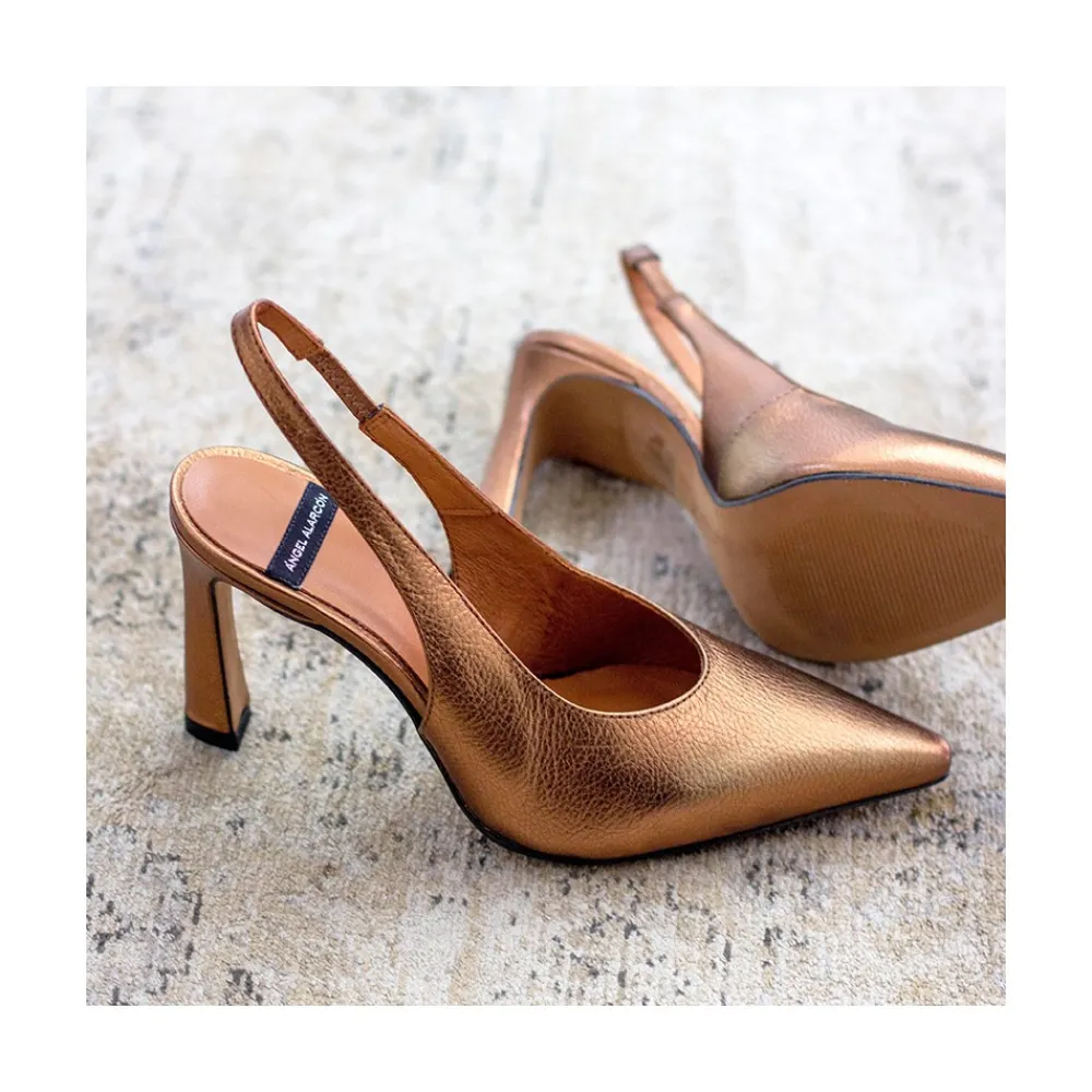 ANGEL ALARCON Aina - Metallic Leather Sling-Back Pointed Toe Stiletto<Vrouwen Metallized Shoes