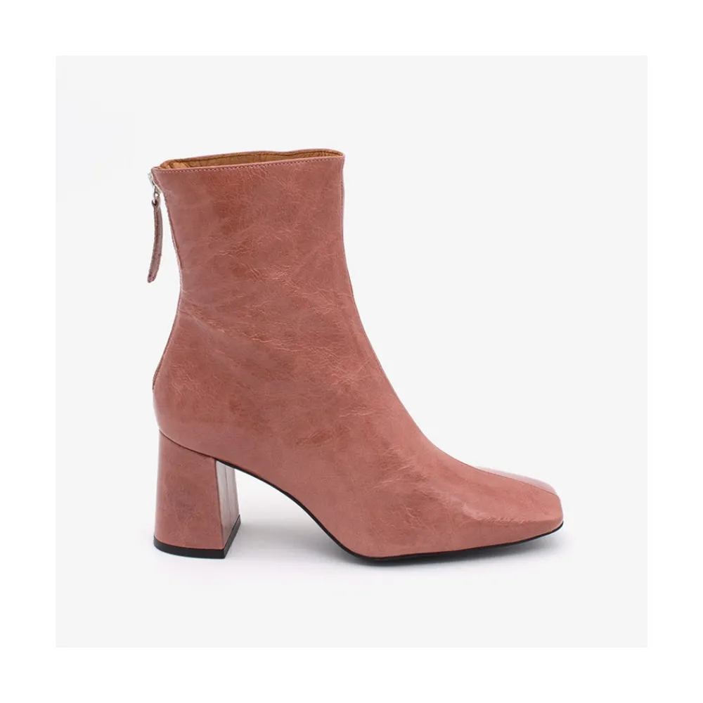 ANGEL ALARCON Aland - Women S Square Toe Shiny Leather Booties, Wide Heel And Zip<Vrouwen Boots And Booties