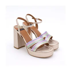ANGEL ALARCON Amber - Strap Metallized Combi Leather With Block High Heel & Platform<Vrouwen Metallized Shoes