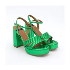 ANGEL ALARCON Amber - Strap Metallized Leather Sandals With Block High Heel & Platform<Vrouwen Metallized Shoes