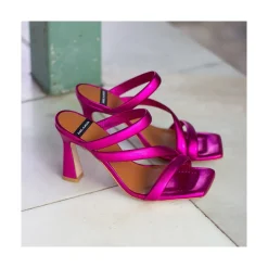 ANGEL ALARCON Cameron - Metallized Padded Straps Sandals With High Heel<Vrouwen Metallized Shoes