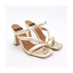 ANGEL ALARCON Cameron - Metallized Padded Straps Sandals With High Heel<Vrouwen Metallized Shoes