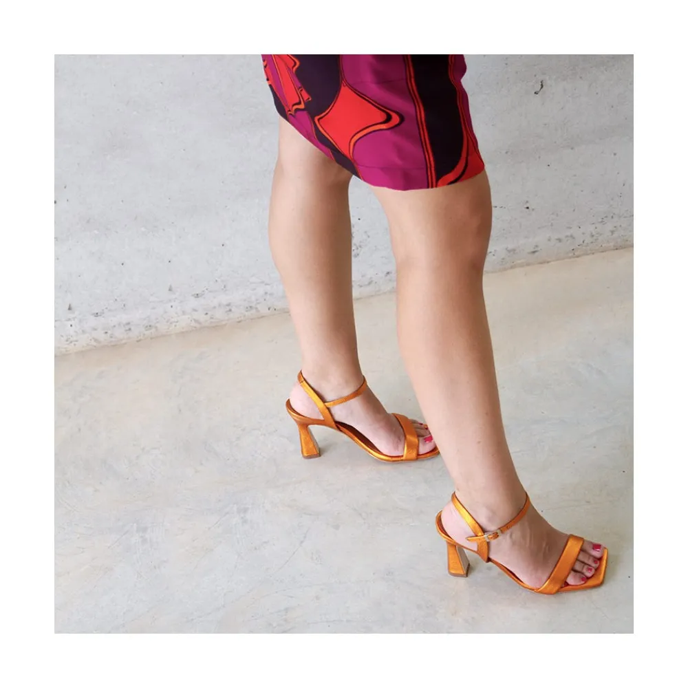 ANGEL ALARCON Carole - Heeled Women S Metallized Leather Sandals<Vrouwen Metallized Shoes