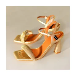 ANGEL ALARCON Carole Gem - Heeled Women S Leather Sandals With Sparkling Crystals<Vrouwen Metallized Shoes