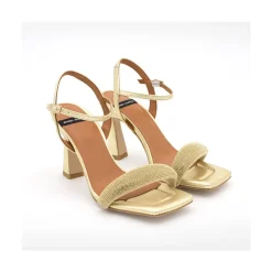 ANGEL ALARCON Carole Gem - Heeled Women S Leather Sandals With Sparkling Crystals<Vrouwen Metallized Shoes