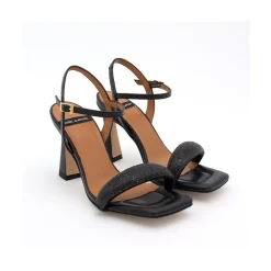 ANGEL ALARCON Carole Gem - Heeled Women S Leather Sandals With Sparkling Crystals<Vrouwen Metallized Shoes