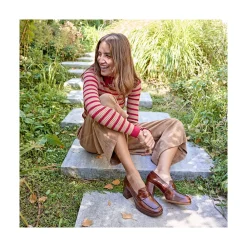ANGEL ALARCON Gadea - Women S Leather Mocassin With Wood Heel & Platform<Vrouwen Moccasins