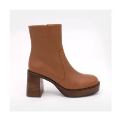 ANGEL ALARCON Greta - Leather Ankle Boots With Wood Block Heel & Platform<Vrouwen Heeled Shoes