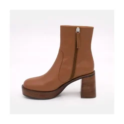 ANGEL ALARCON Greta - Leather Ankle Boots With Wood Block Heel & Platform<Vrouwen Heeled Shoes