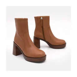 ANGEL ALARCON Greta - Leather Ankle Boots With Wood Block Heel & Platform<Vrouwen Heeled Shoes