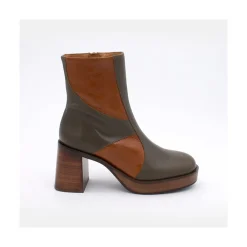 ANGEL ALARCON Ingrid - Leather Ankle Boots With Wood Block Heel & Platform<Vrouwen Heeled Shoes