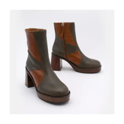 ANGEL ALARCON Ingrid - Leather Ankle Boots With Wood Block Heel & Platform<Vrouwen Heeled Shoes
