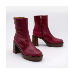 ANGEL ALARCON Ingrid - Leather Ankle Boots With Wood Block Heel & Platform<Vrouwen Last Units