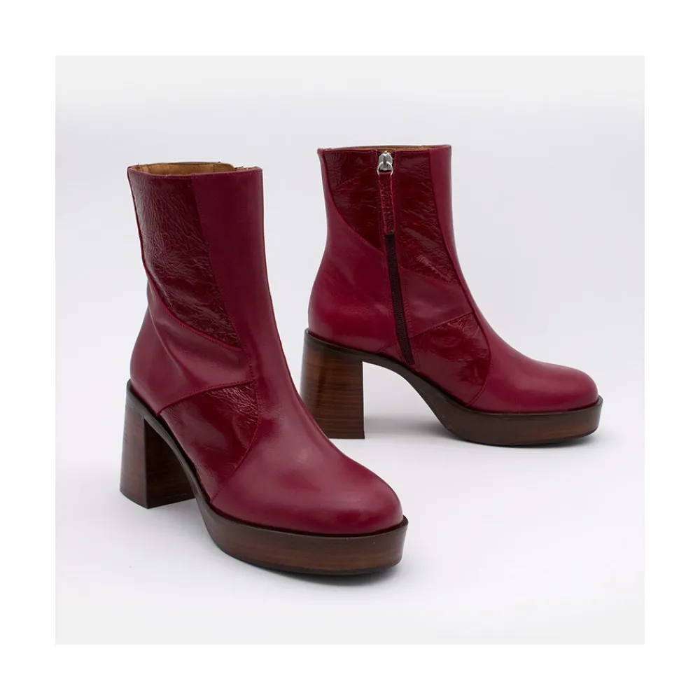 ANGEL ALARCON Ingrid - Leather Ankle Boots With Wood Block Heel & Platform<Vrouwen Last Units
