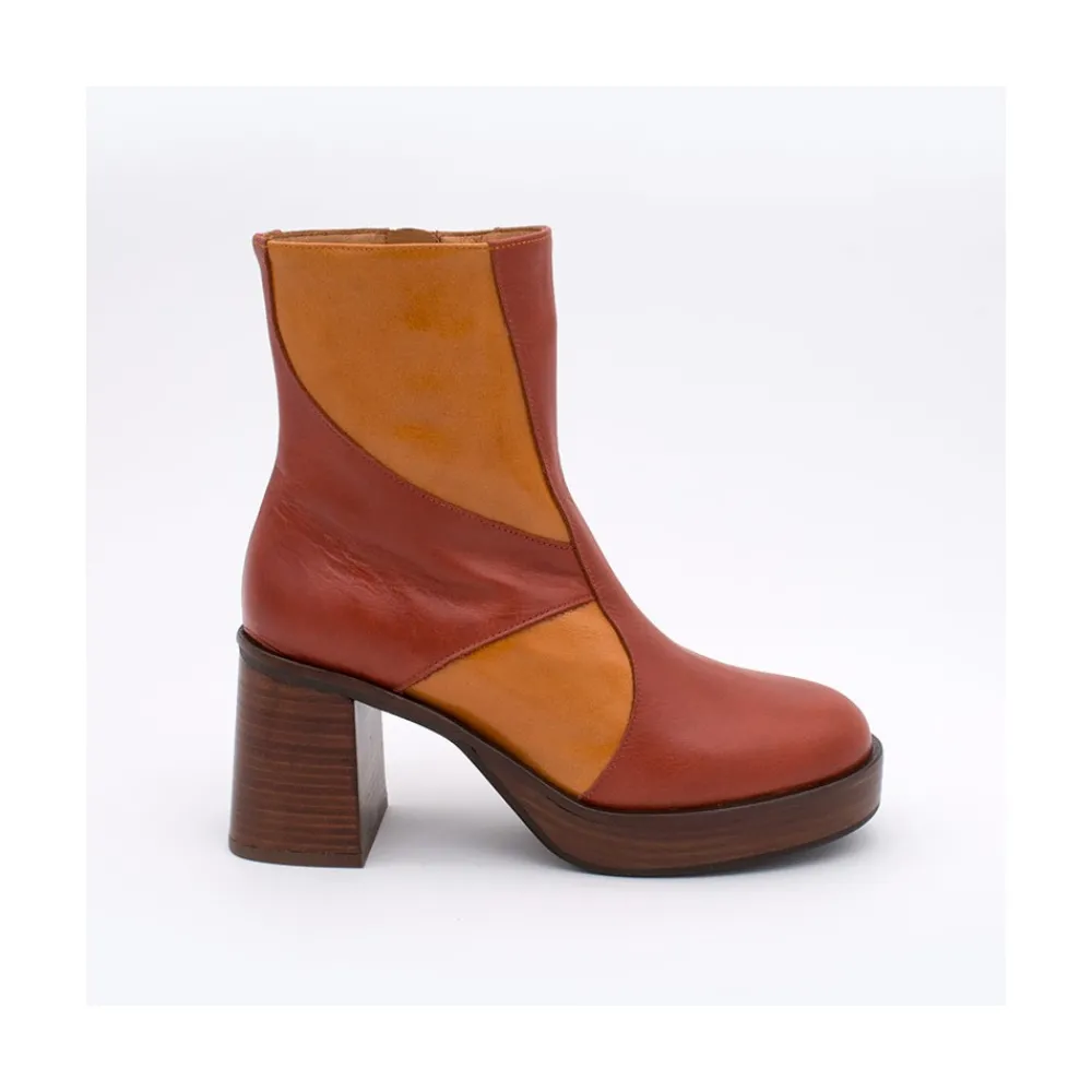ANGEL ALARCON Ingrid - Leather Ankle Boots With Wood Block Heel & Platform<Vrouwen Last Units