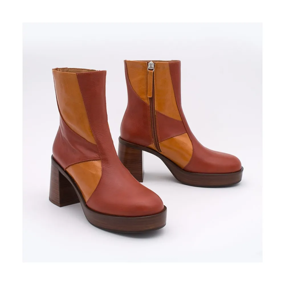 ANGEL ALARCON Ingrid - Leather Ankle Boots With Wood Block Heel & Platform<Vrouwen Last Units