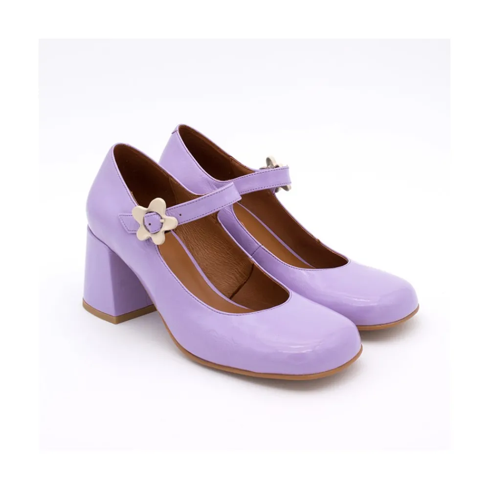 ANGEL ALARCON Jett Flower - Shiny Leather Mary Jane Shoes With Flower Buckle<Vrouwen Mary Jane