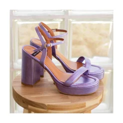 ANGEL ALARCON Mandy - Leather Sandals With Platform & High Heels<Vrouwen Metallized Shoes
