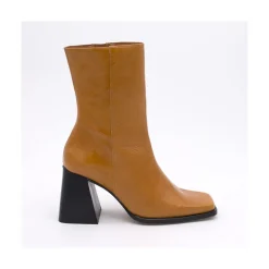 ANGEL ALARCON Oconnor - Shiny Leather Ankle Boots With Zipper & Block Heel<Vrouwen Boots And Booties