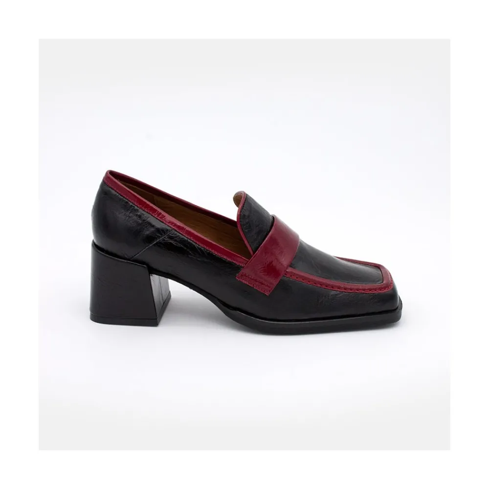 ANGEL ALARCON Peggy - Duotone Shiny Leather Women S Moccasin With Block Heel<Vrouwen Moccasins