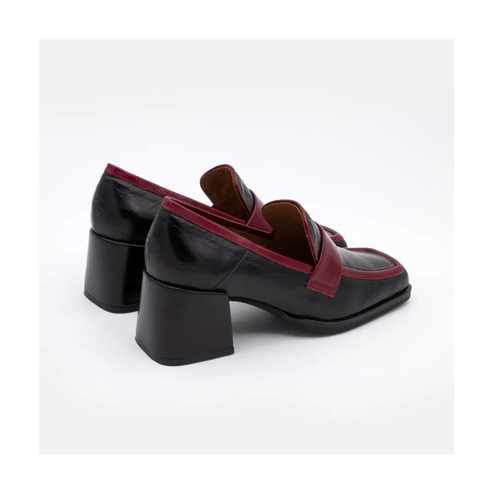 ANGEL ALARCON Peggy - Duotone Shiny Leather Women S Moccasin With Block Heel<Vrouwen Moccasins