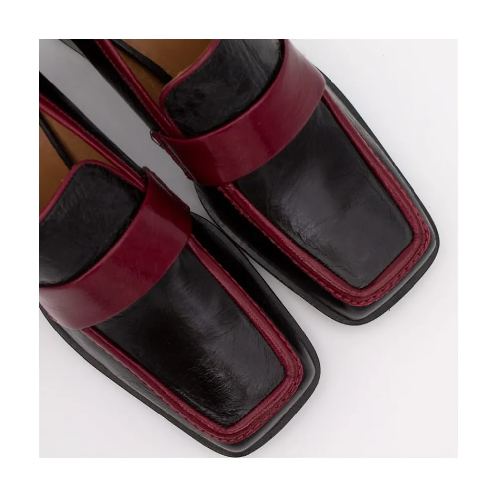 ANGEL ALARCON Peggy - Duotone Shiny Leather Women S Moccasin With Block Heel<Vrouwen Moccasins