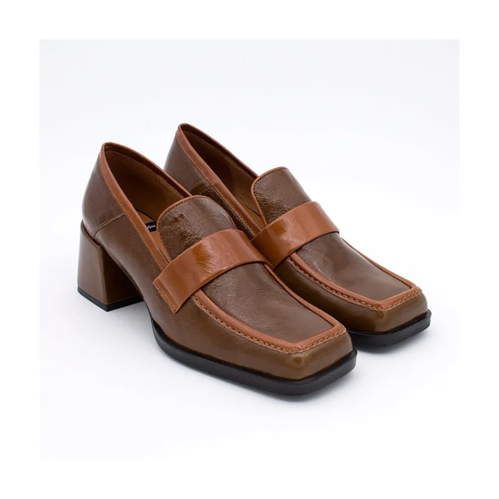 ANGEL ALARCON Peggy - Duotone Shiny Leather Women S Moccasin With Block Heel<Vrouwen Moccasins