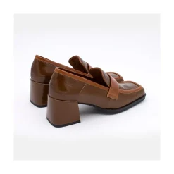ANGEL ALARCON Peggy - Duotone Shiny Leather Women S Moccasin With Block Heel<Vrouwen Moccasins