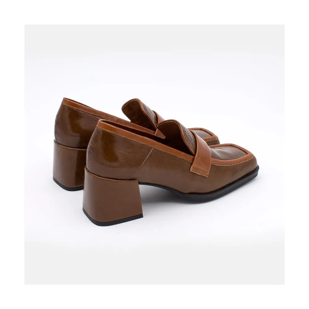 ANGEL ALARCON Peggy - Duotone Shiny Leather Women S Moccasin With Block Heel<Vrouwen Moccasins