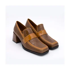 ANGEL ALARCON Peggy - Duotone Shiny Leather Women S Moccasin With Block Heel<Vrouwen Moccasins