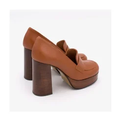ANGEL ALARCON Petra - Women S Leather Moccasins With Wood Block High Heel And Platform<Vrouwen Heeled Shoes