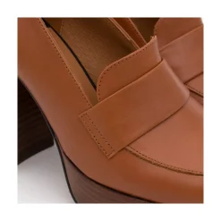 ANGEL ALARCON Petra - Women S Leather Moccasins With Wood Block High Heel And Platform<Vrouwen Heeled Shoes