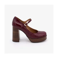 ANGEL ALARCON Soraya - Ankle Strap Shiny Leather Pump With Wood Platform And Block Heel<Vrouwen Heeled Shoes