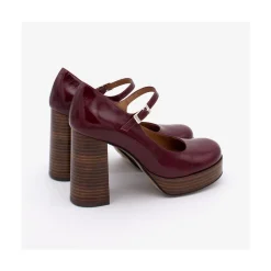 ANGEL ALARCON Soraya - Ankle Strap Shiny Leather Pump With Wood Platform And Block Heel<Vrouwen Heeled Shoes