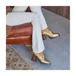 ANGEL ALARCON Tular - Women S Chunky Heels & Platforms Metallized Leather Moccasins<Vrouwen Heeled Shoes